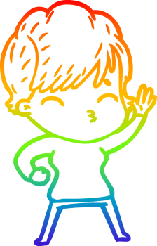 rainbow gradient line drawing of a cartoon woman thinking png