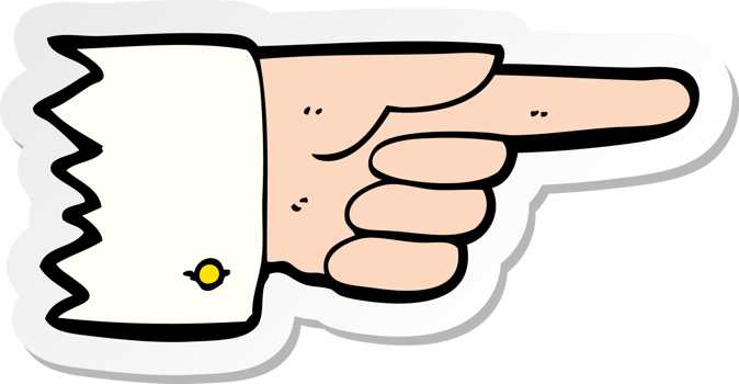 sticker of a cartoon pointing hand symbol png