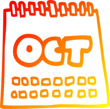 warm gradient line drawing of a cartoon calendar showing month of october png