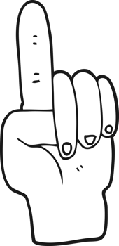 hand drawn black and white cartoon pointing hand png