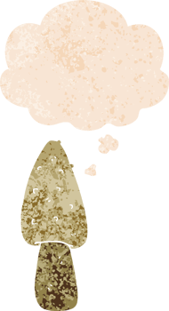 cartoon mushroom with thought bubble in grunge distressed retro textured style png