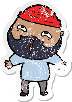 distressed sticker of a cartoon happy bearded man png