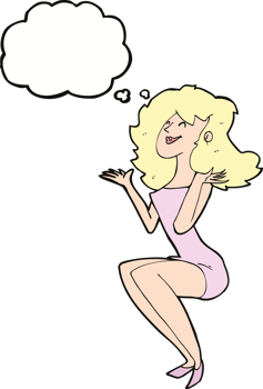 cartoon attractive woman sitting with speech bubble png