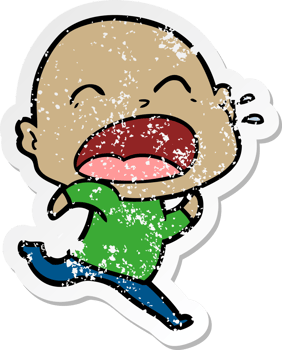 distressed sticker of a cartoon shouting bald man png