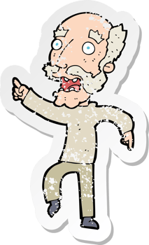 retro distressed sticker of a cartoon frightened old man drawing png