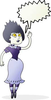 hand drawn speech bubble cartoon vampire girl waving png