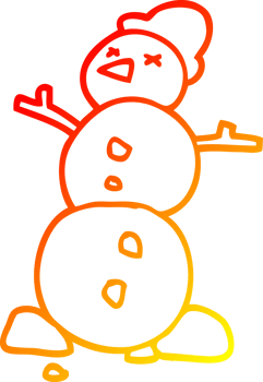 warm gradient line drawing of a cartoon snowman png