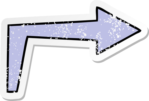 distressed sticker of a quirky hand drawn cartoon arrow png