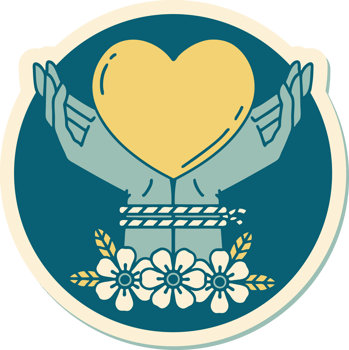 sticker of tattoo in traditional style of tied hands and a heart png