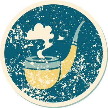 iconic distressed sticker tattoo style image of a smokers pipe png