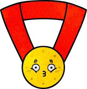 retro grunge texture cartoon of a gold medal png