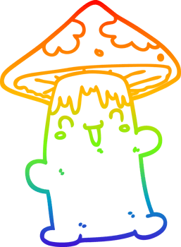 rainbow gradient line drawing of a cartoon mushroom character png