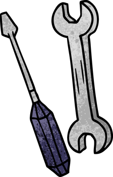 hand drawn textured cartoon doodle of a spanner and a screwdriver png