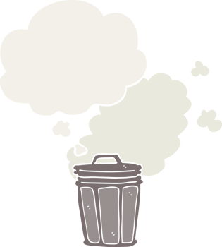 cartoon stinky garbage can with thought bubble in retro style png