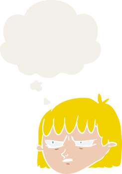 cartoon angry woman with thought bubble in retro style png
