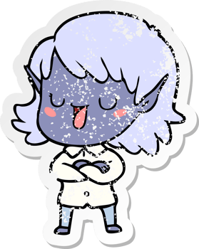 distressed sticker of a cartoon elf girl png