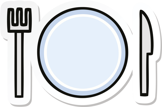 sticker of a cute cartoon plate and cutlery png