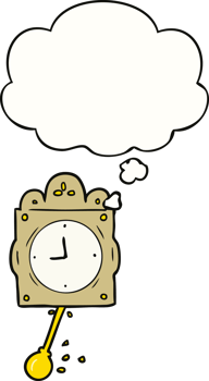 cartoon ticking clock with thought bubble png