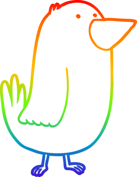 rainbow gradient line drawing of a cartoon bird png