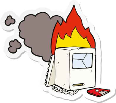 sticker of a cartoon broken computer png