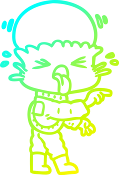 cold gradient line drawing of a weird cartoon alien pointing png