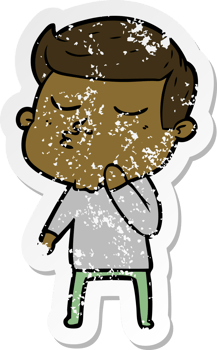 distressed sticker of a cartoon model guy pouting png