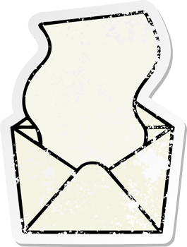 distressed sticker of a quirky hand drawn cartoon letter and envelope png