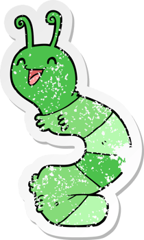 distressed sticker of a cartoon happy caterpillar png