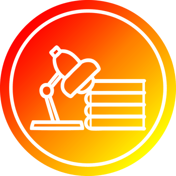 lamp and study books circular icon with warm gradient finish png
