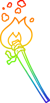 rainbow gradient line drawing of a cartoon burning torch png