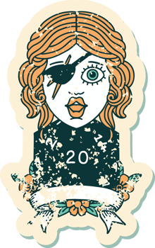 Retro Tattoo Style human rogue with natural 20 dice roll png