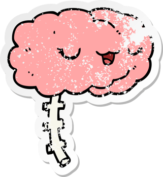 distressed sticker of a happy cartoon brain png