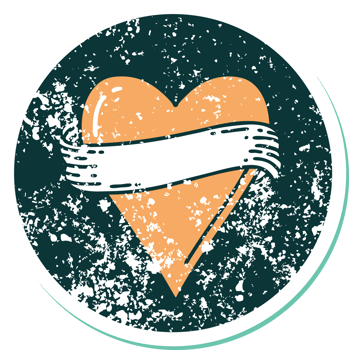 iconic distressed sticker tattoo style image of a heart and banner png