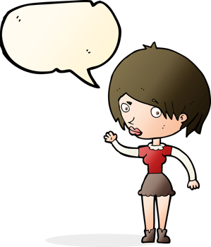 cartoon waving woman with speech bubble png