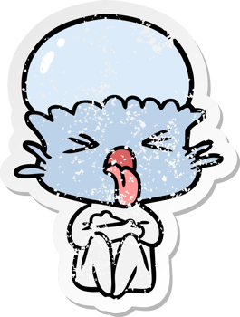 distressed sticker of a weird cartoon alien png