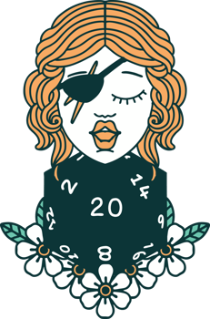Retro Tattoo Style human rogue with natural twenty dice roll png