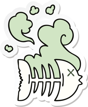 sticker of a quirky hand drawn cartoon dead fish png