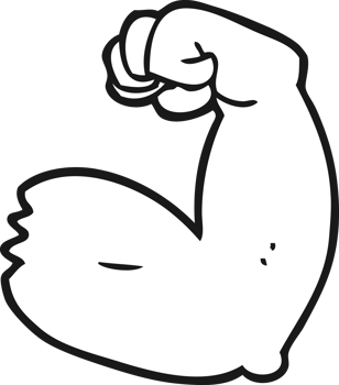 hand drawn black and white cartoon strong arm flexing bicep png