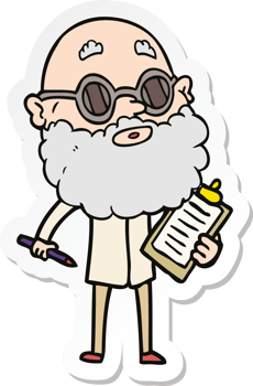 sticker of a cartoon curious man with beard and sunglasses png
