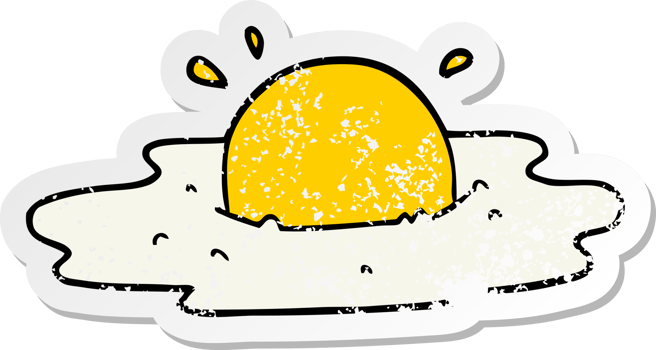 distressed sticker of a cartoon fried egg png