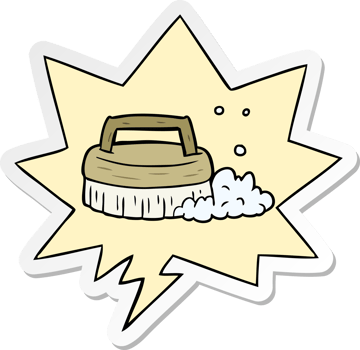 cartoon scrubbing brush with speech bubble sticker png