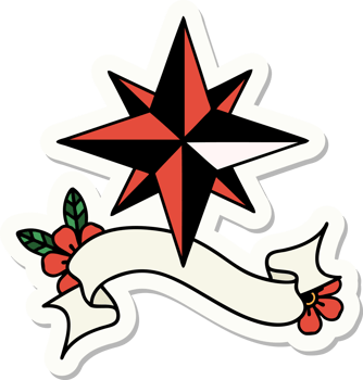 tattoo style sticker with banner of a star png
