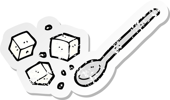 retro distressed sticker of a cartoon sugar lumps and spoon png