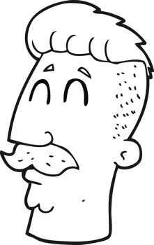 hand drawn black and white cartoon man with hipster hair cut png