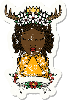 Retro Tattoo Style human druid with natural twenty roll png