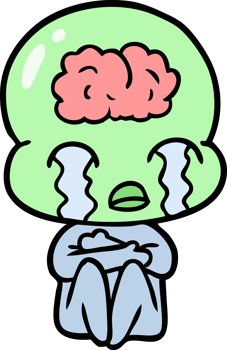 cartoon big brain alien crying png
