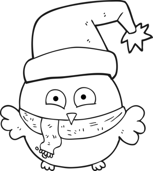 hand drawn black and white cartoon cute christmas owl png
