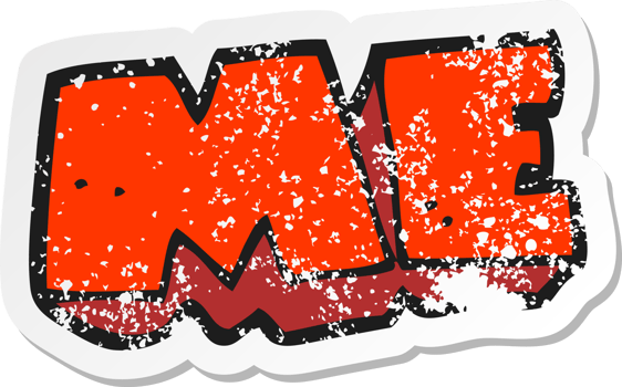 retro distressed sticker of a cartoon ME symbol png