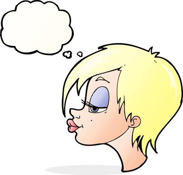 cartoon pretty woman with thought bubble png