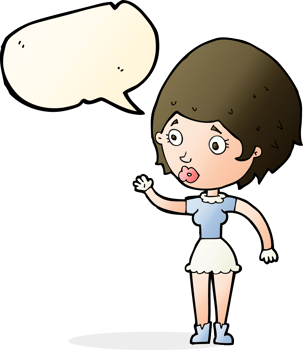 cartoon woman waving with speech bubble png